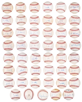 Lot of (47) New York Yankees Hall of Famers and Stars Single & Multi-Signed OAL Brown, OAL Budig & OML Selig Baseballs With Mantle, Ford, Rivera & Torre (Beckett PreCert)